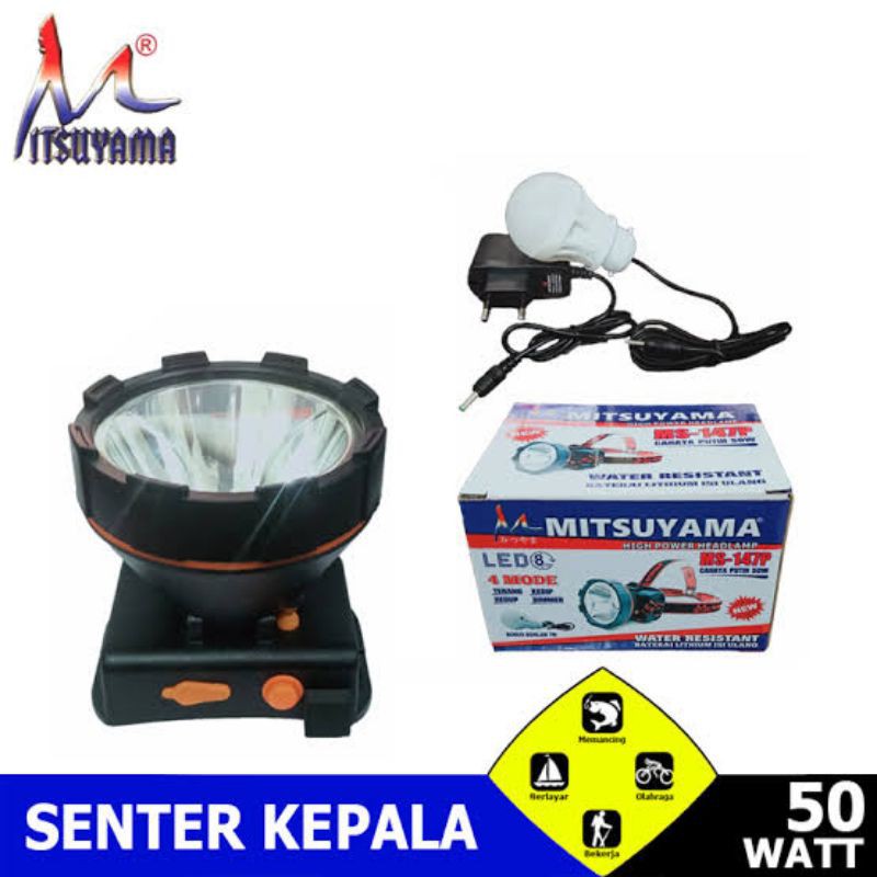 Senter kepala 10W MS-147P Cahaya putih Bonus Bohlam LED