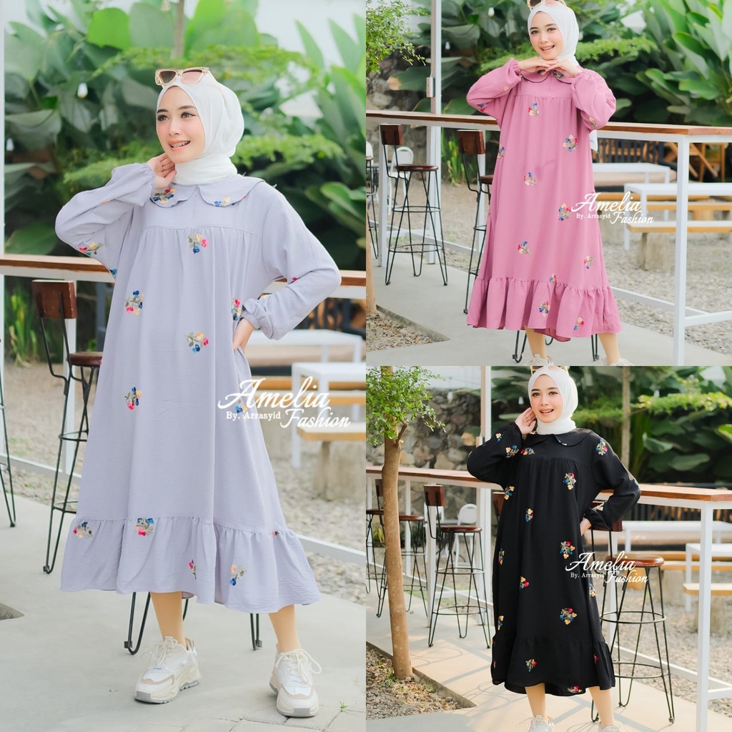 midi dress cringkel SHAKIFA ori amelia dan Nirmala Aluna ori zahin new kringkel rubi style serut susun