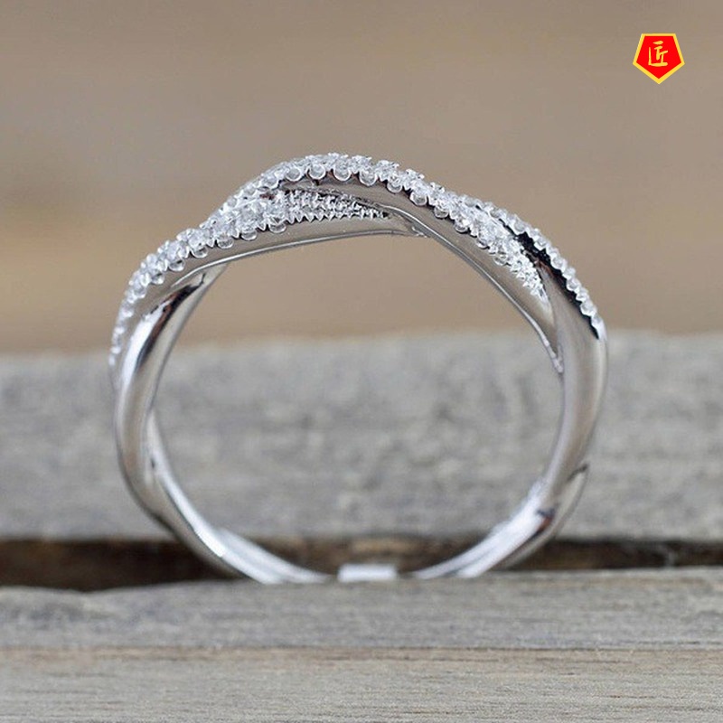 [Ready Stock]New Twist Ring 18K Gold Micro Inlaid with Diamond Simple