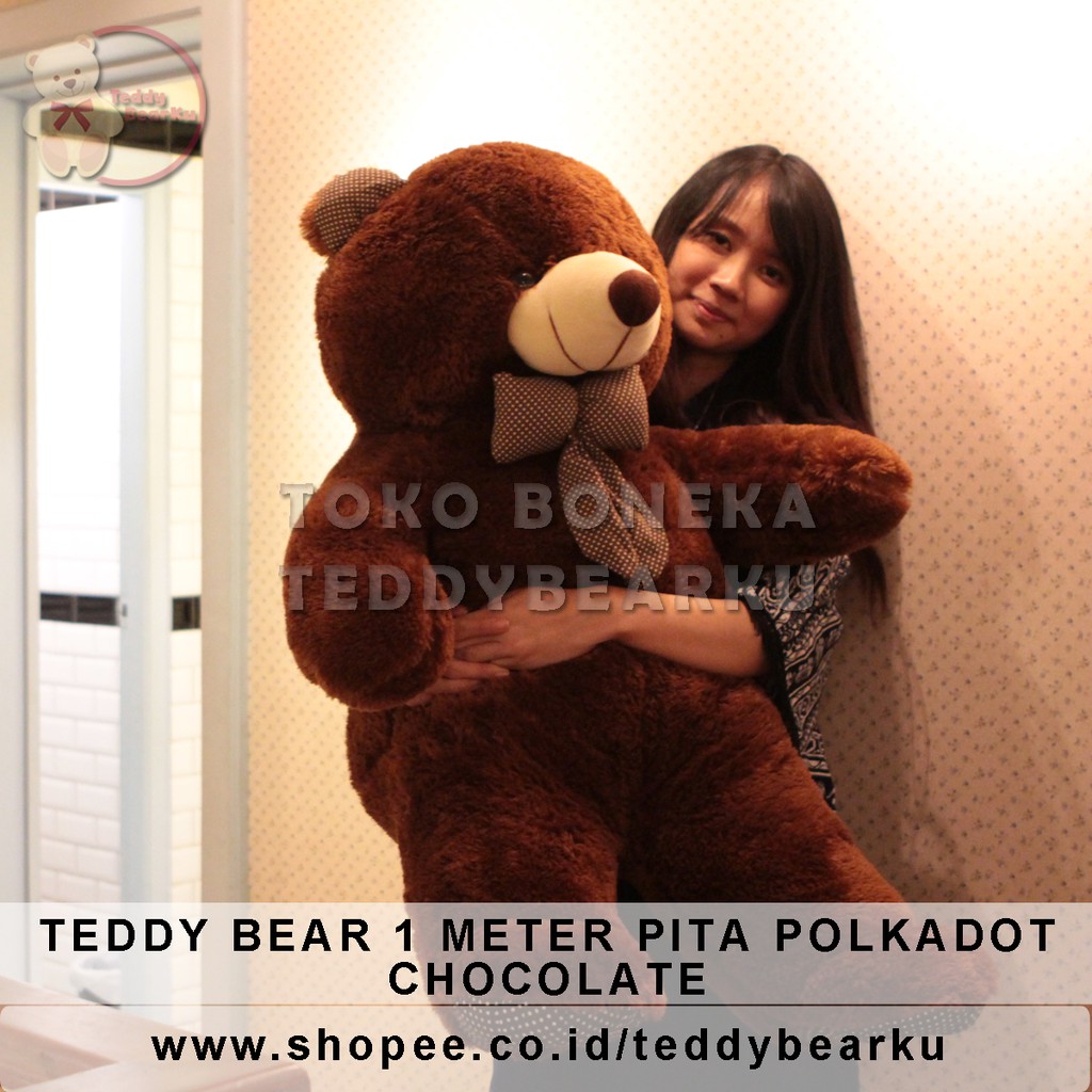 Boneka Teddy Bear Jumbo 1 Meter Pita Polkadot BROWNIS