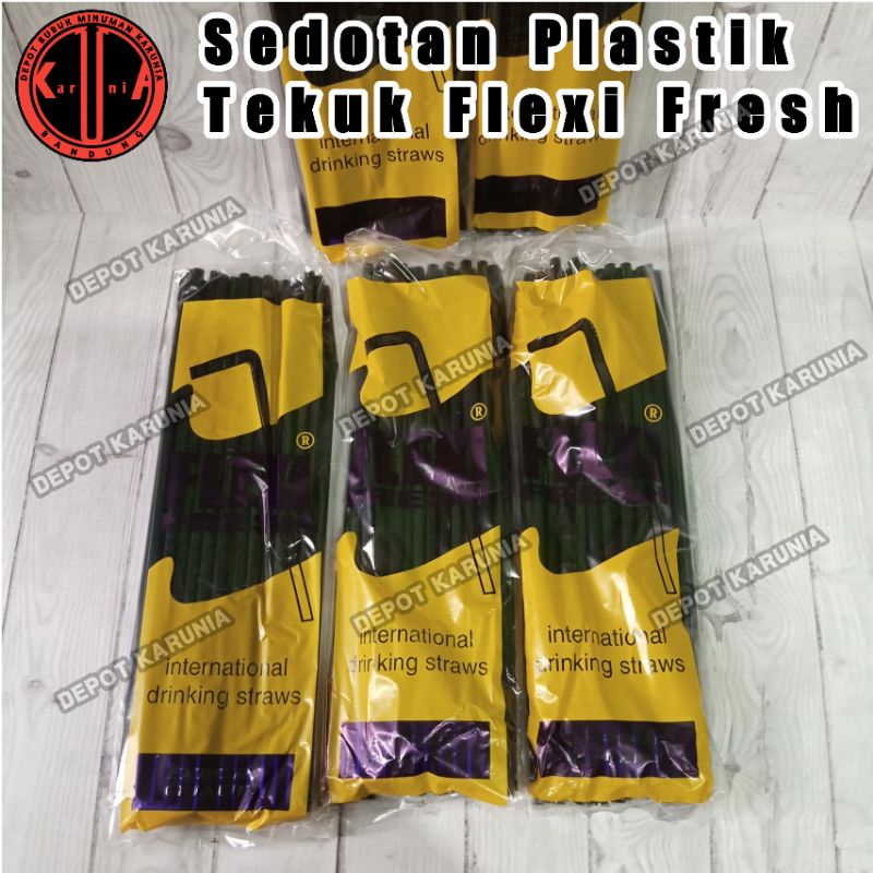 Sedotan Plastik Tekuk Hitam Putih / Flexi Fresh / Flexibel straw