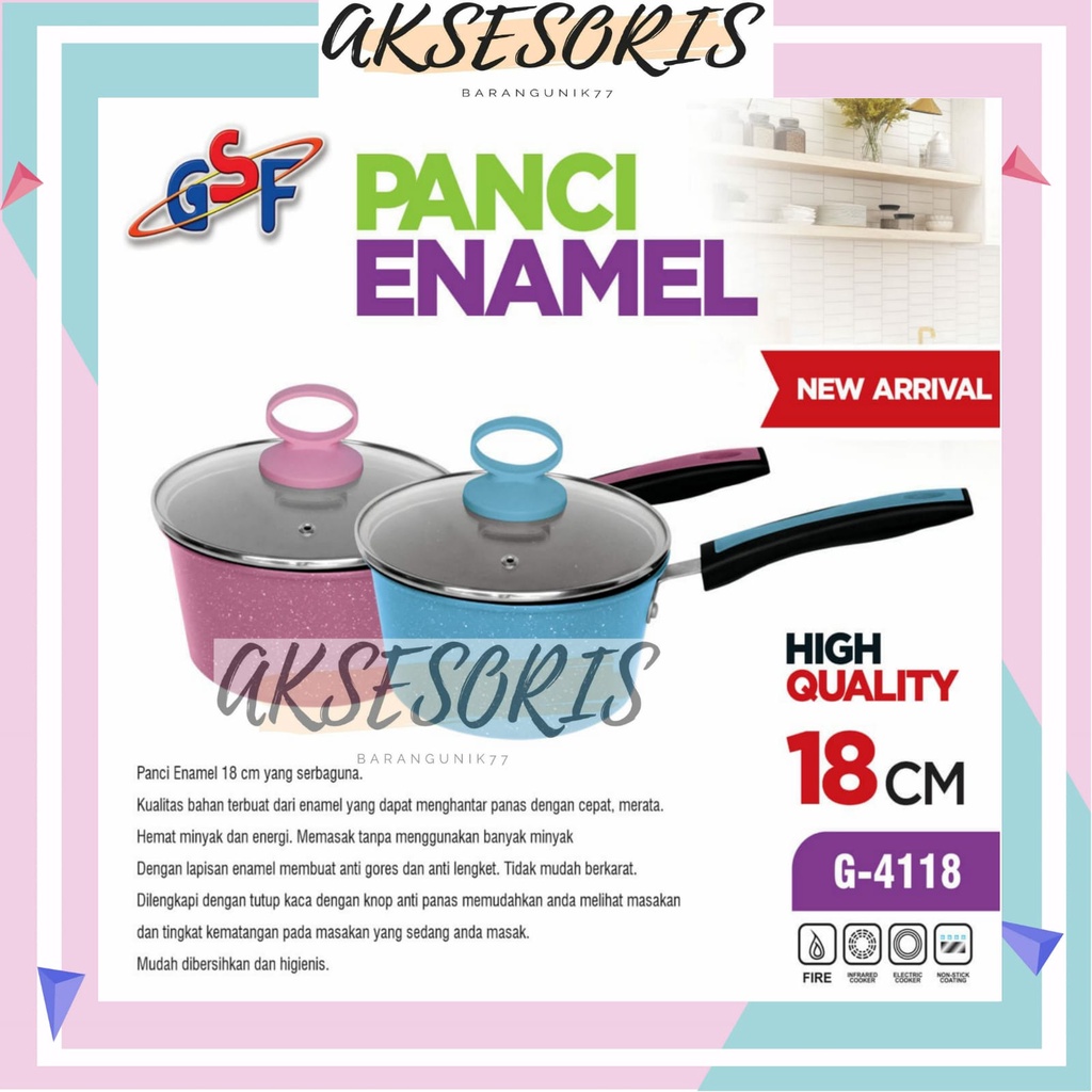 PANCI ENAMEL 18CM GSF G-4118 / PANCI SUSU ENAMEL UK 18CM / PANCI KUAH UK 18CM / PANCI KUWAH UK 18CM / PANCI ENAMEL ANTI LENGKET ANTI GORES GSF G 4118 / GSF 4118 / GSF G-4118