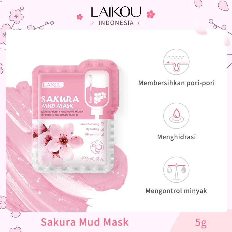 LAIKOU Masker Lumpur Sakura Membersihkan Komedo Hitam Komedo Putih Masker Tanah Liat 5g