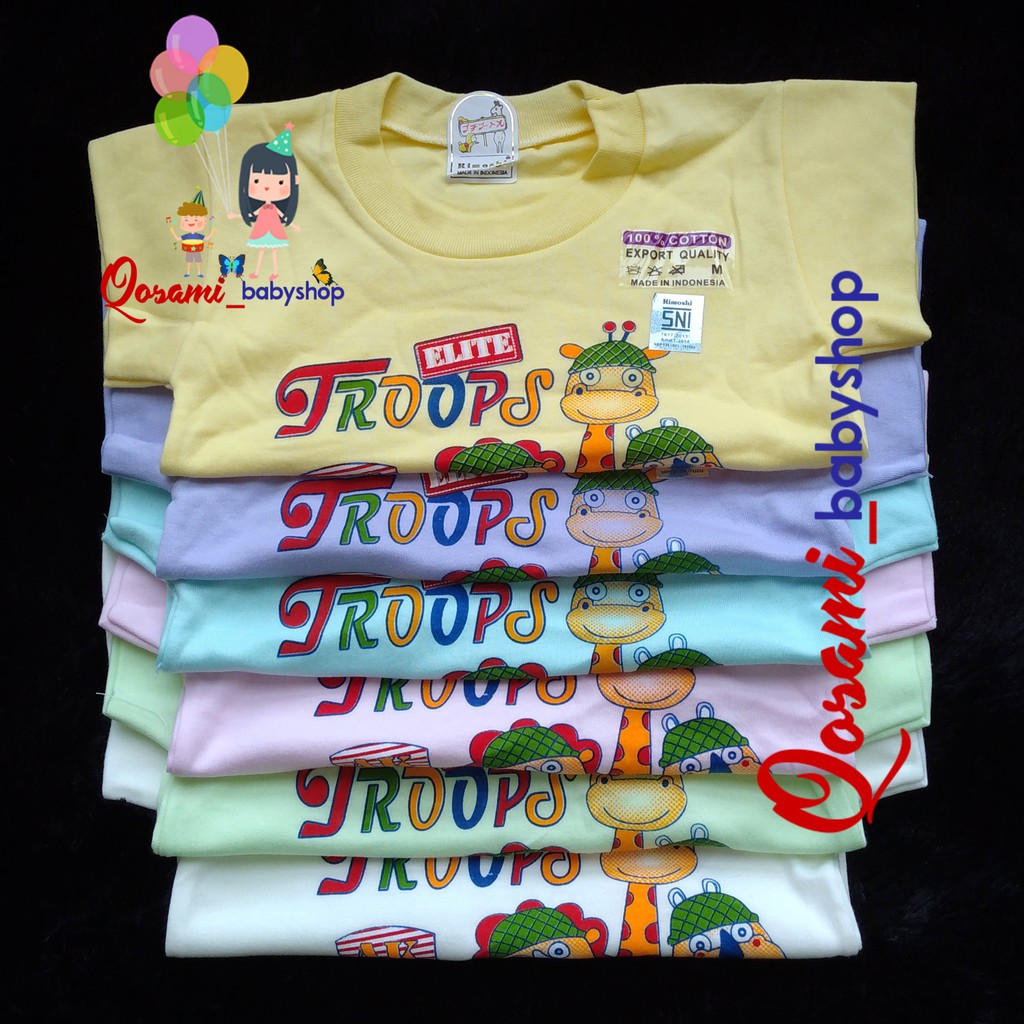 RIMOSHI 3 pcs Kaos Oblong Motif Gambar Uk S, M, L, XL SNI