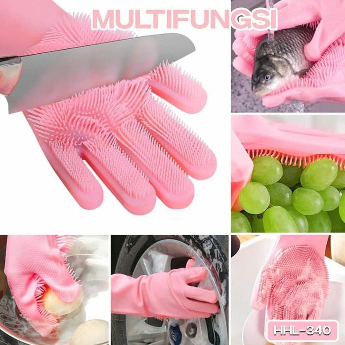 SILICONE GLOVE sepasang sarung tangan cuci sikat pembersih HHL-340 hemat