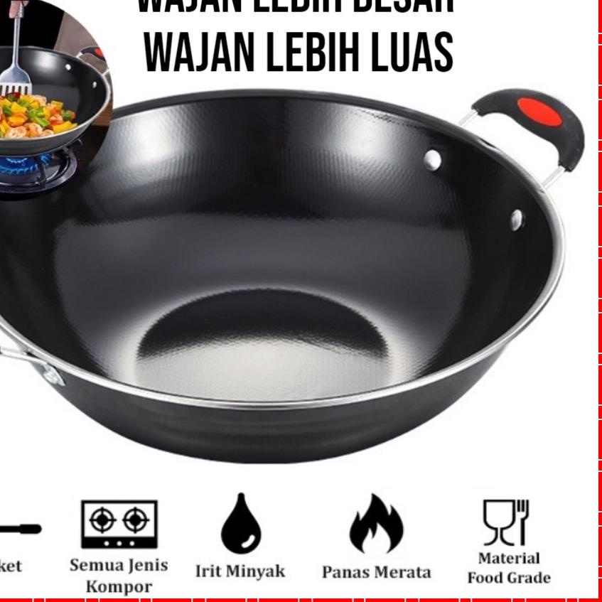 ✭ MURAH WAJAN JUMBO TEFLON TEBAL TAHAN API ANTI LENGKET Penggorengan Kuali Wok Pan Panci Kenceng Waj