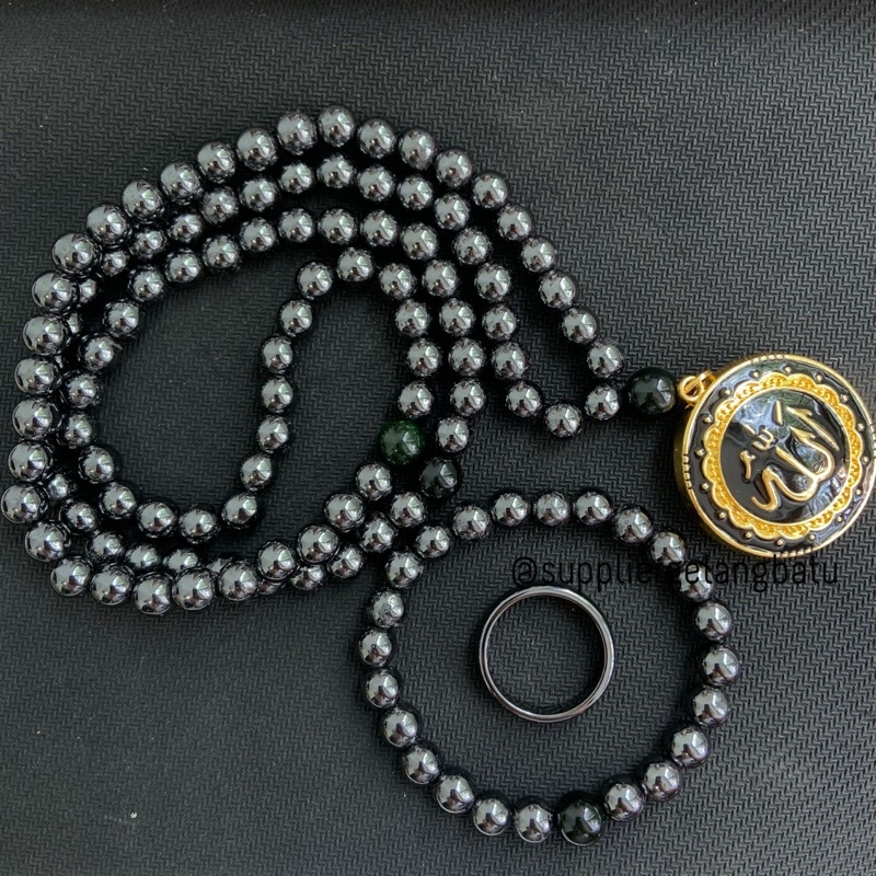 GANNAMYONG PREMIUM PAKET TASBIH FREE CINCIN Allah Gold Blustin Badar Besi Hematite Black Jade Aceh