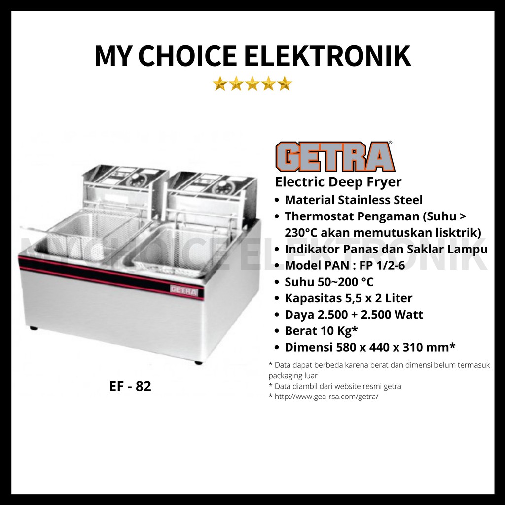 GETRA EF-82 Electric Deep Fryer / Mesin Penggoreng Listrik