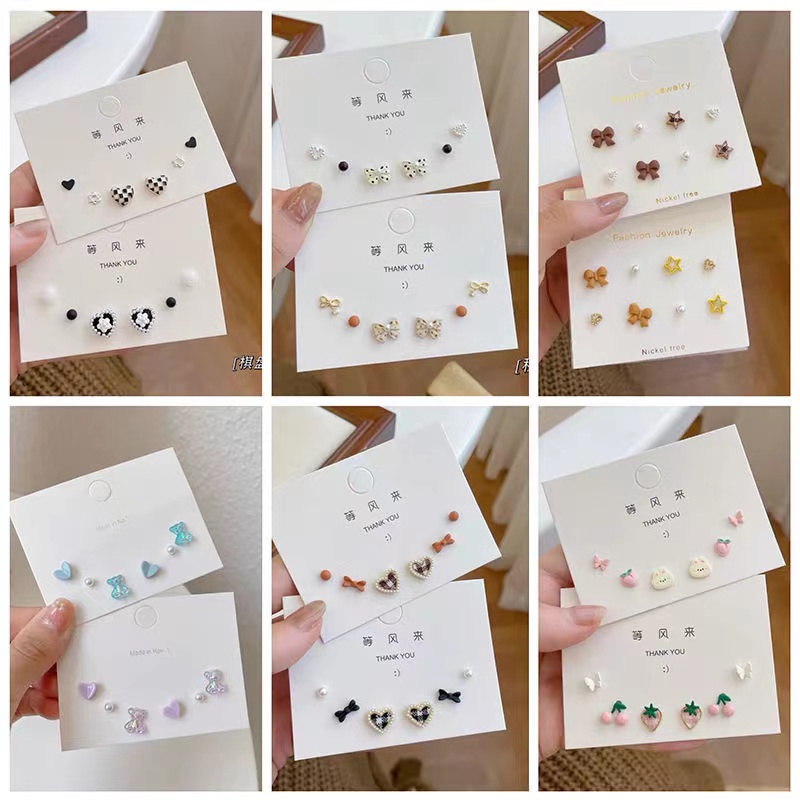 IFYOU Set Anting Stud Desain Kartun Warna-Warni Bahan Keramik Gaya Korea Untuk Wanita