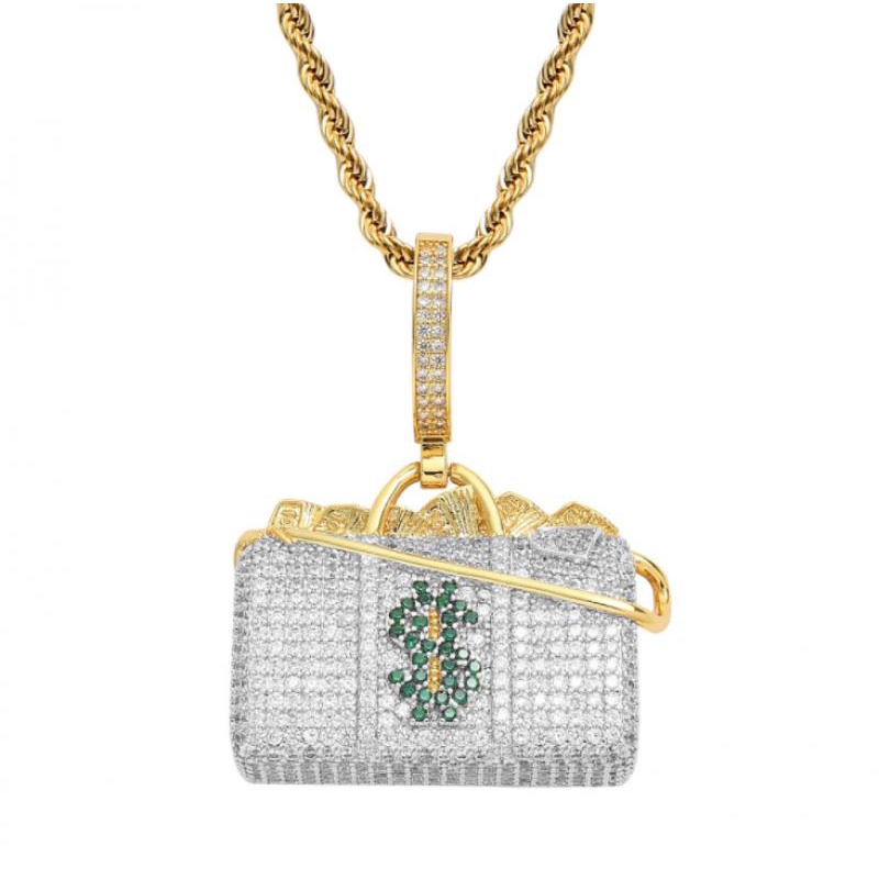 Kalung Rantai Liontin Dolar Hias Zircon Gaya Hip Hop Untuk Wanita