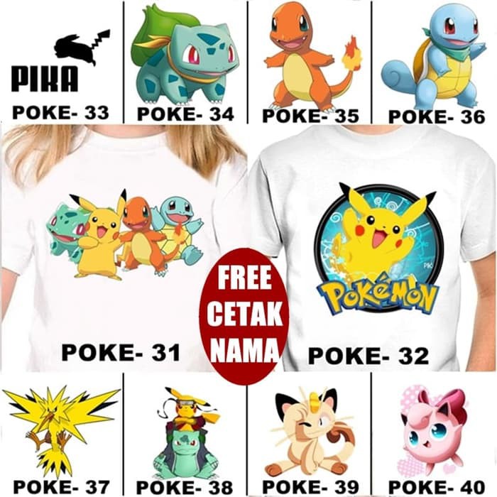 ramadhan sale Kaos Baju POKEMON ANAK 50 DESAIN FREE TULISANNAMA