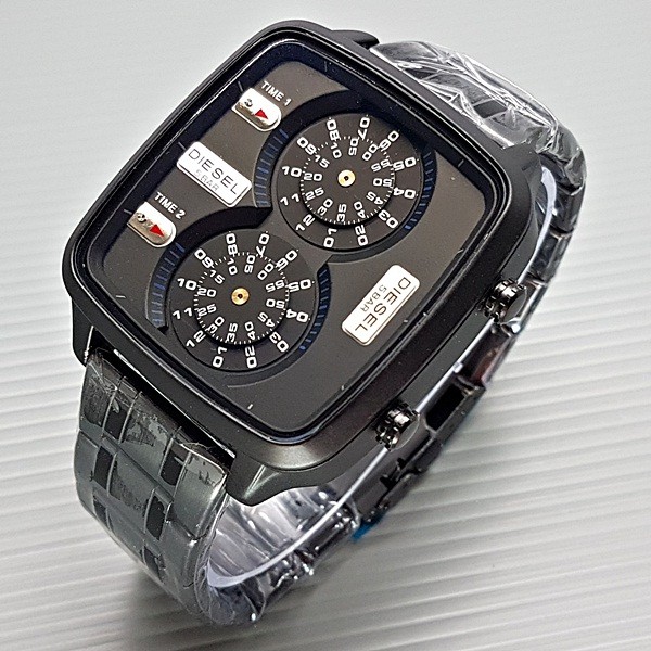 Jam Tangan Pria / Cowok Diesel Double Watch Rantai Full Black