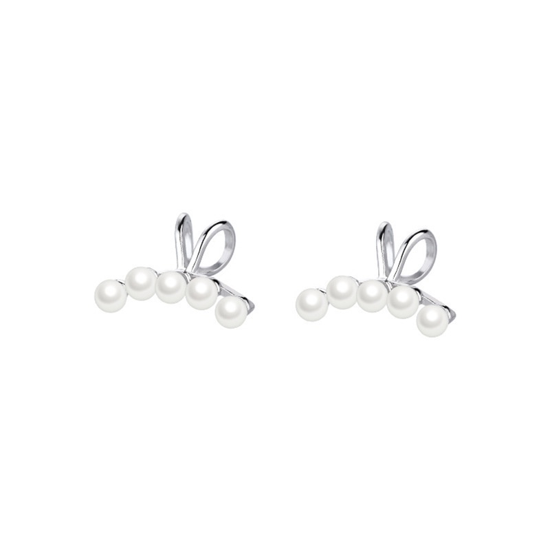 Plated 925 Silver Pearl Simple Elegant Earrings