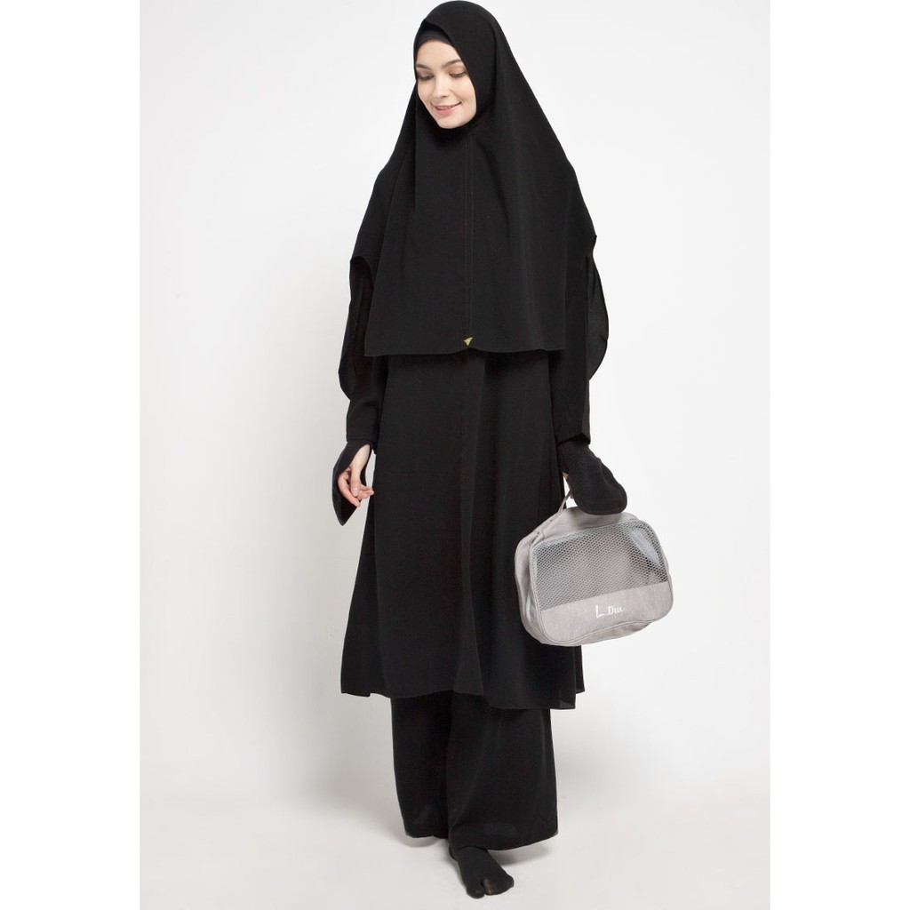 L.tru - Pakaian Haji dan Umroh Aksha Tunic Set Black | Pakaian Ihram Wanita | Baju Tunik Wanita Musl