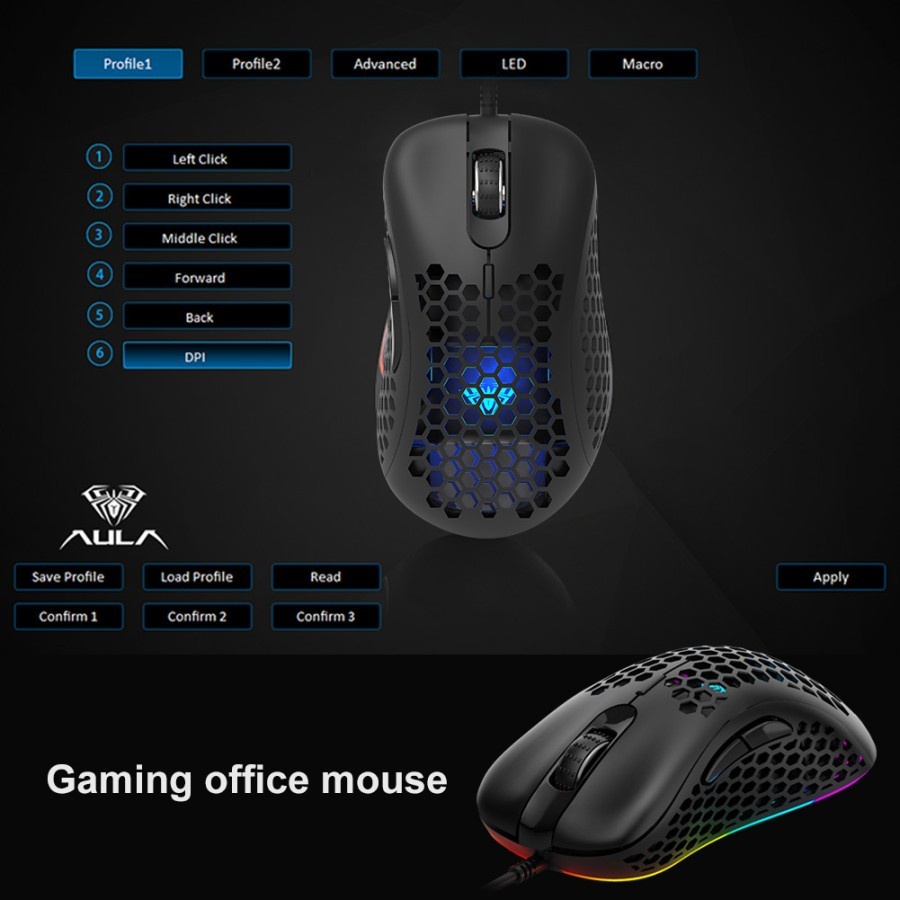 Mouse Gaming Honey Comb AULA F-810 RGB-6400DPI-Macro-7Button-AULA F810