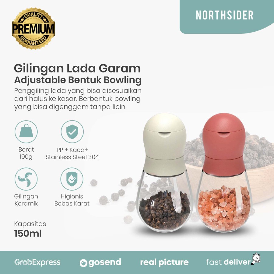 GILINGAN LADA GARAM | PEPPER GRINDER SALT ADJUSTABLE BOWLING SHAPE YMQ