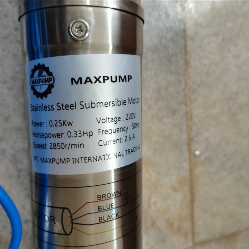 MAXPUMP 3SDM2.5/7+30m Kable biru Pompa satelit 0.33hp 250watt Casing stainles Submersible Water Pump Kabel Biru 30m