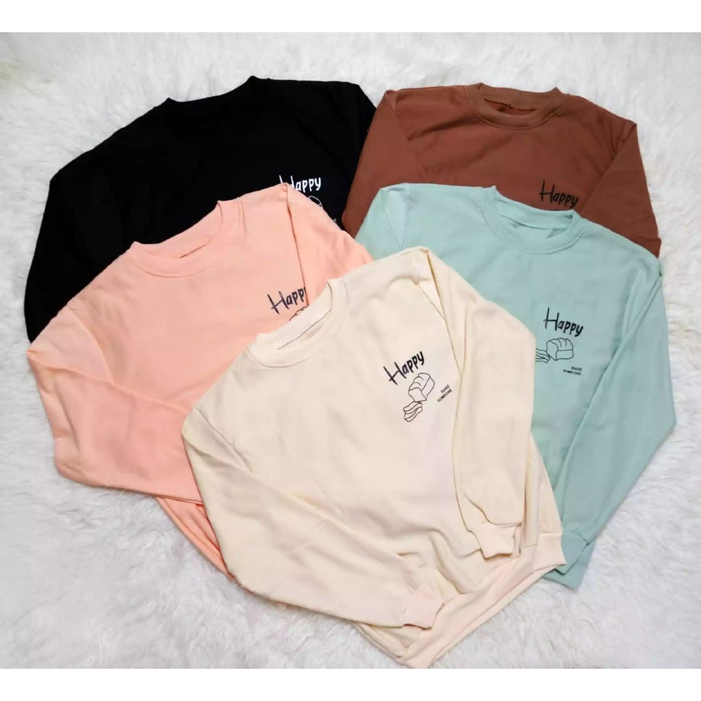 FenishaStore Sweater Crewneck Oblong Wanita HAPPY BAKE SOMEONE Size M-L-XL-XXL Bisa Bayar Ditempat COD