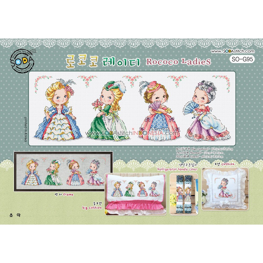 Paket DIY Craft Sulam Kristik Strimin Cross Stitch Sodastitch SO-G95 - Rococo Ladies Girl