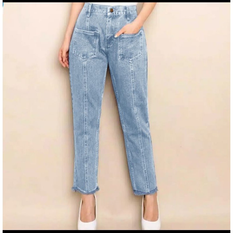 Baggy pocket jeans celana rawis jeans fashion wanita