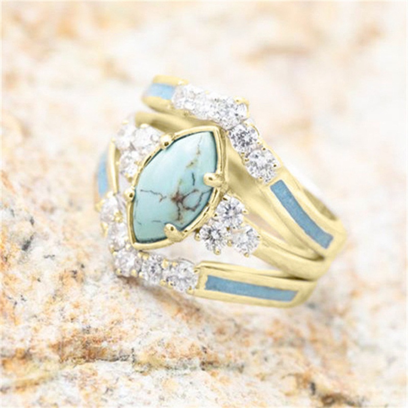 Set Cincin Berlian Turquoise Warna Emas Dan Silver Untuk Wanita