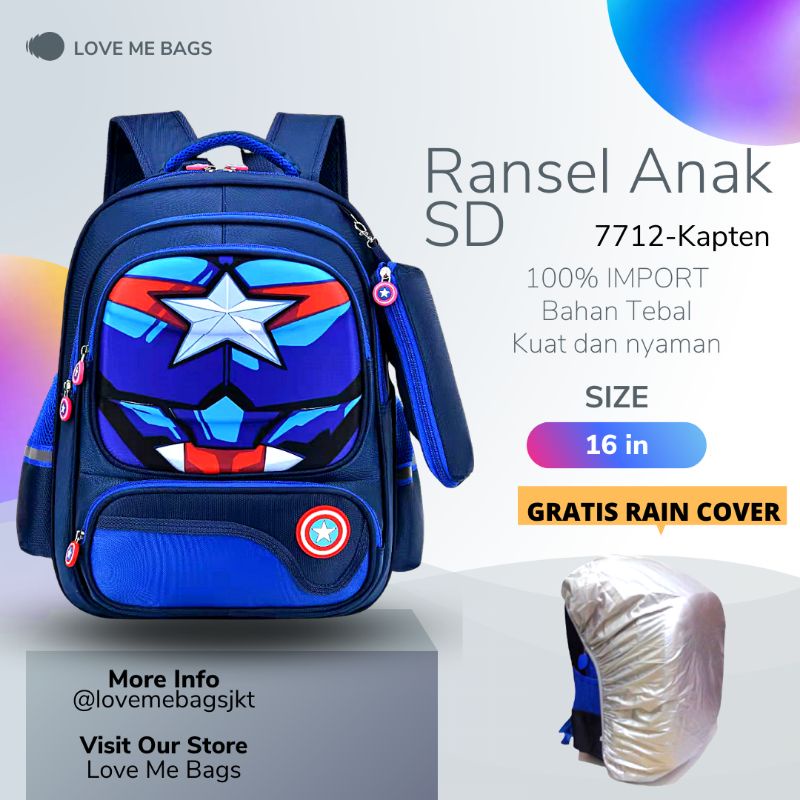 LMB Tas Anak Sekolah Cowok SD Import Gambar Karakter Superhero Viral Bahan Nilon Premium Anti Air