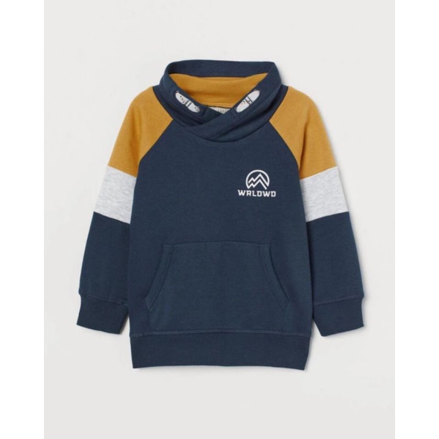 Funnel Collar Top 'Navy Blue/Wrldwd' - H&M YEAR END SALE 2021