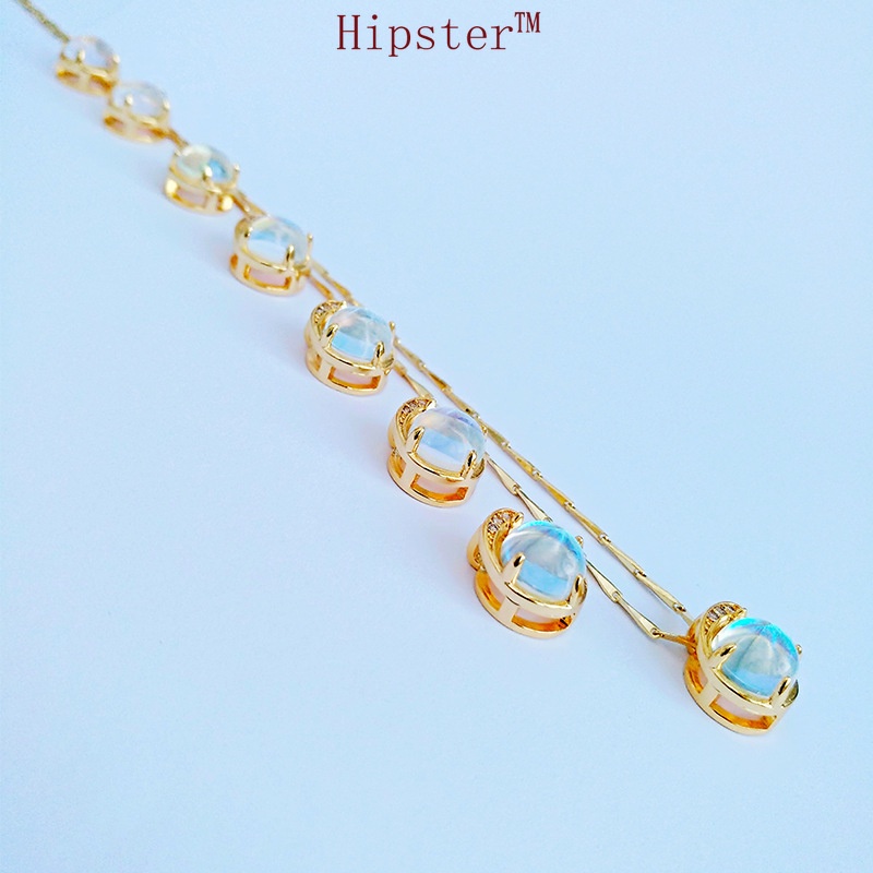 Fashion Hot Sale Planet Moonstone Gold Pendant Diamond-Studded Necklace