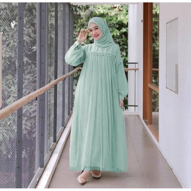 ELDE 12 - Maxi nuraini dress termurah TILE KELILING S M L XL XXL GAMIS NURNIA gamis renda pesta arab mewah murah terbaru premium Maxi Zoya / couple kemeja Kekinian Pakaian Wanita