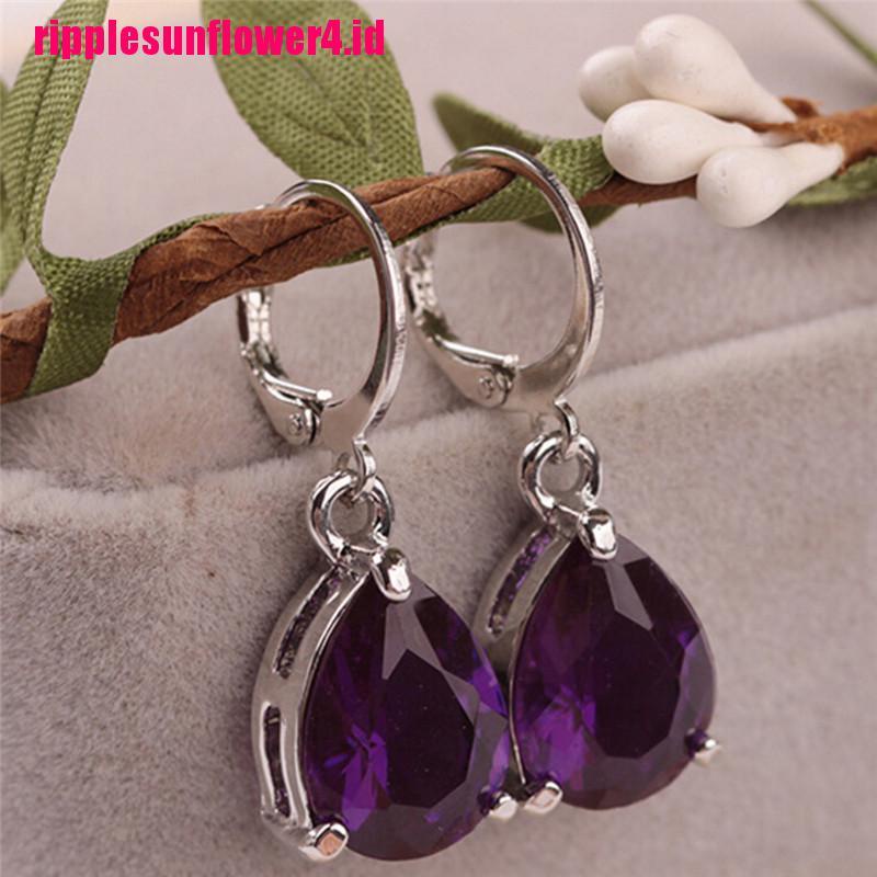 Anting Stud Hoop Lapis Silver Hias Amethyst Sapphire Untuk Wanita