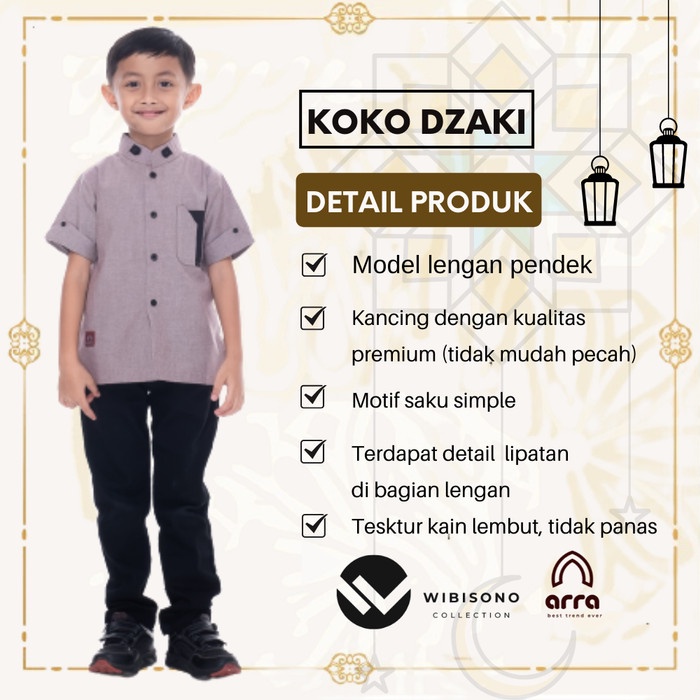 Baju Muslim Koko Anak Laki Laki YU19 Lengan Pendek Terbaru Umur 3 Sampai 12 Tahun Terbaru Original DZAKY