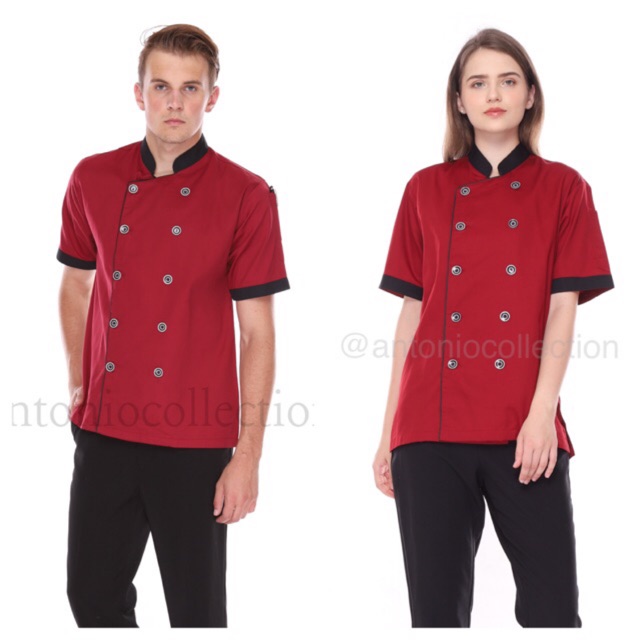 Baju Koki / Chef Jacket Merah Maroon UNISEX Lengan Pendek