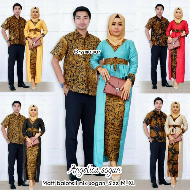 Batik Couple Gamis Modern Baju Pesta Kondangan Angelica Sogan