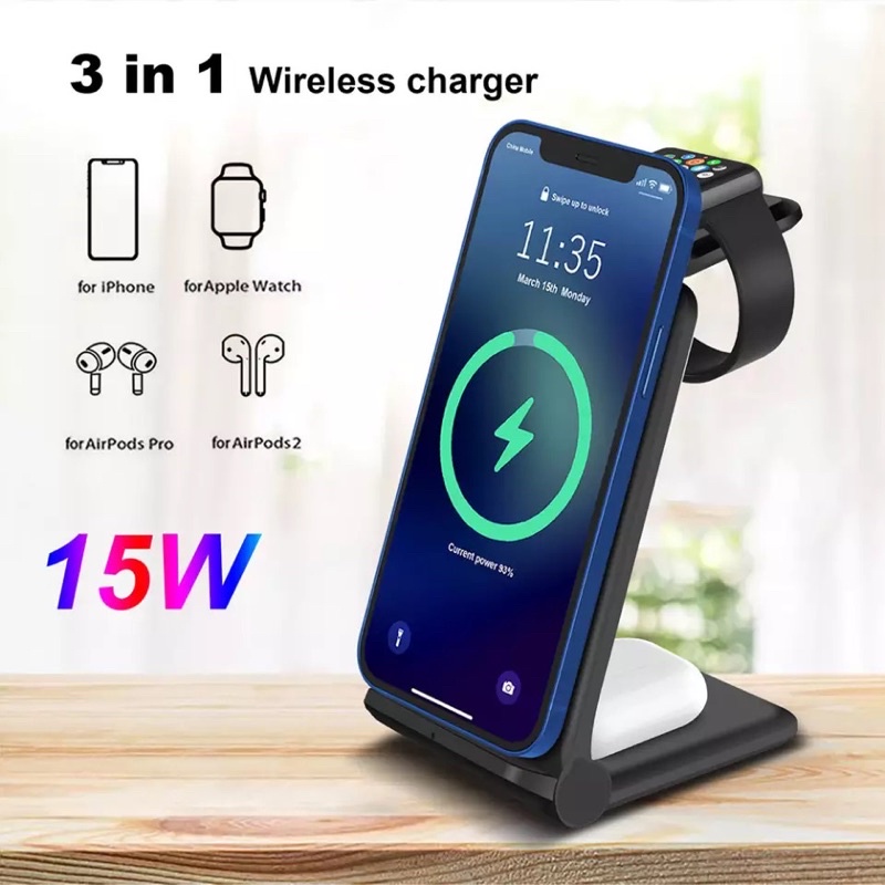 ELAVO Wireless Charger 3 in 1 Foldable Travel portable Airpods 2 pro iwatch Apple watch series 1 5 7 3 Handphone Iphone 8 X XS Samsung Note galaxy