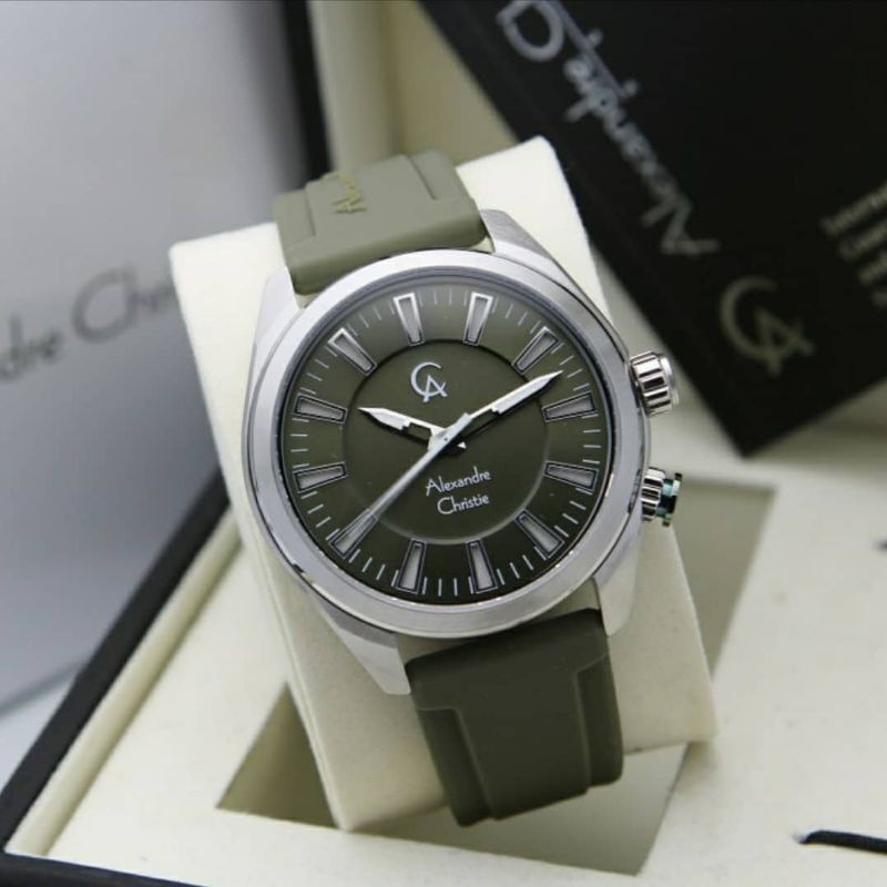 Jam Tangan Alexander Christie Silver Green+LED Button AC8630