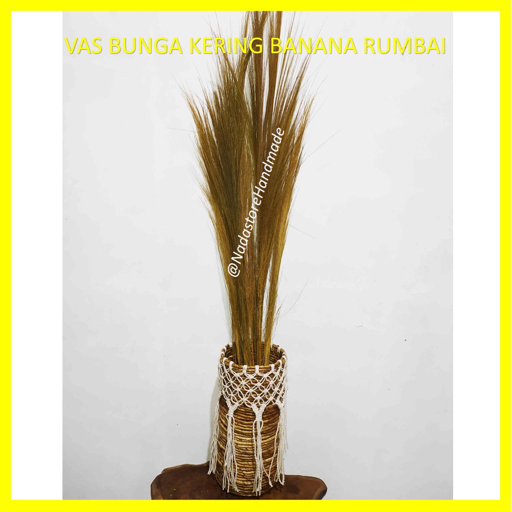 VAS BUNGA KERING / BEJANA / POT BUNGA KERING BANANA MACRAME RAJUT PUTIH