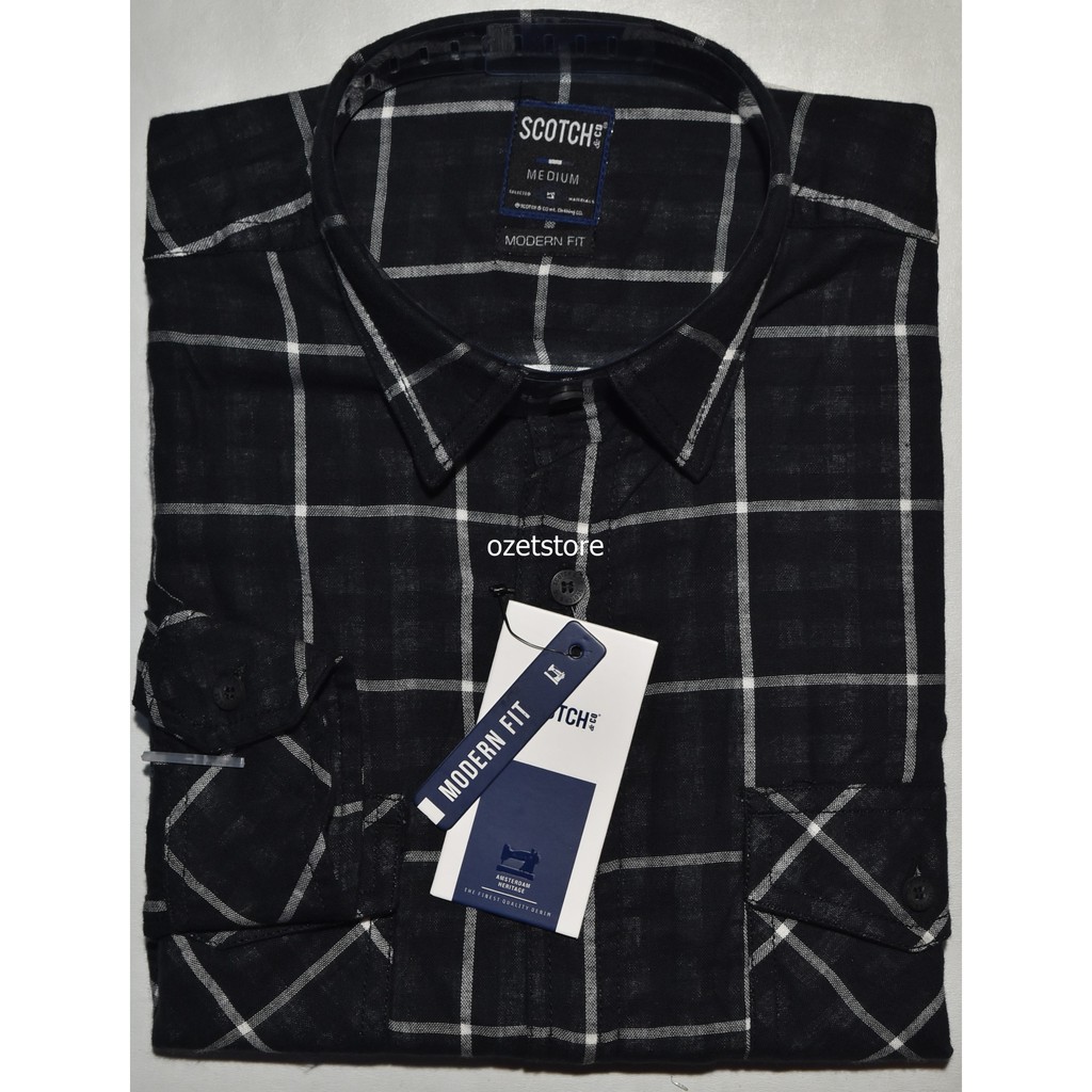 SCOTCH & CO Kemeja Pria Casual Lengan Panjang Hitam Motif Modern Fit KSM01 ORIGINAL