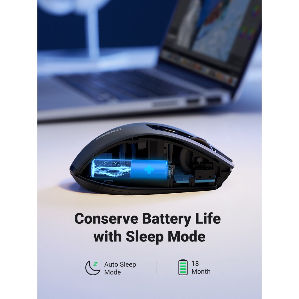 UGREEN Mouse Ergonomic Wireless Bluetooth 2 IN 1 Koneksi Silent Click For Komputer Laptop-3