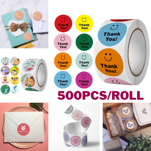 (500PCS) 1 ROLL Thank You Sticker Mini / Stiker Online Shop Thankyou / Label Terima Kasih Olshop Packaging/ Sticker Roll Gulung/ Stiker Packing Paket Packaging