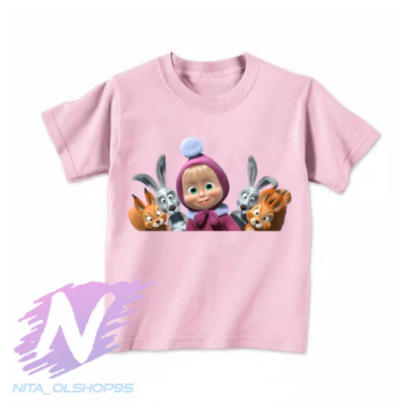 baju kaos anak Masha and the bear Marsha and friend