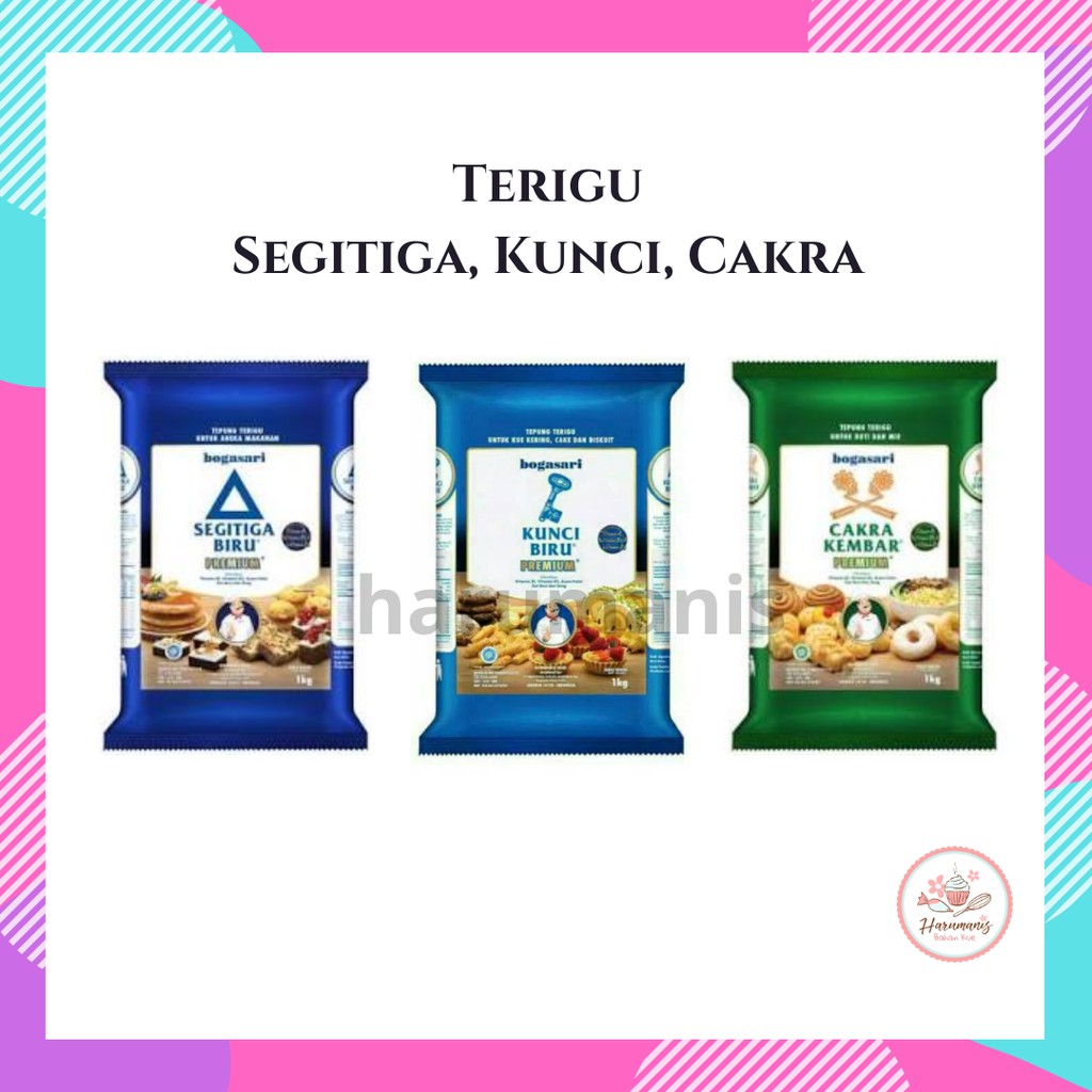 

Tepung Terigu Segitiga Biru Kunci Biru Cakra Kembar Kemasan Premium 1kg