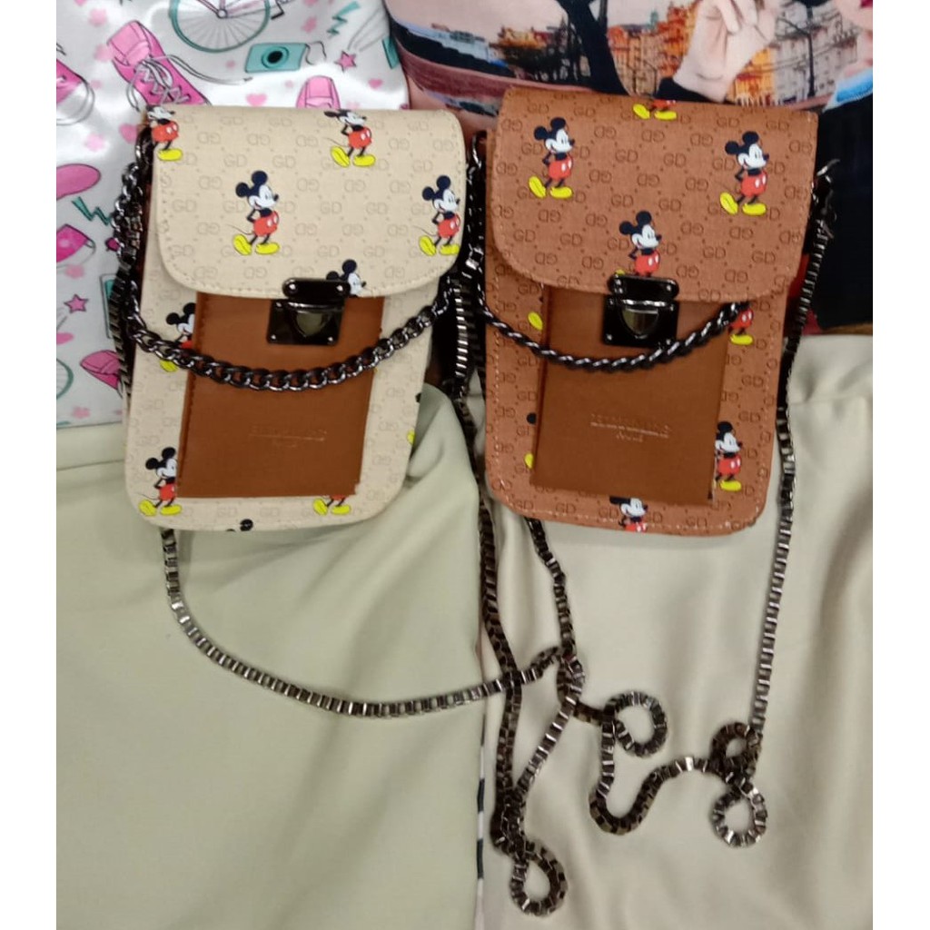 Tas Selempang Hp Micky / Tas Selempang Hp Wanita Murah / Tas Tali Rantai Selempang Wanita Kotak