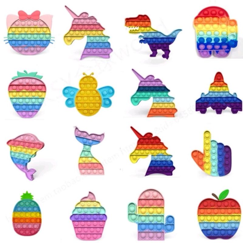 Mainan Anak Pop It Bahan Silikon Warna Pelangi Rainbow Among Us