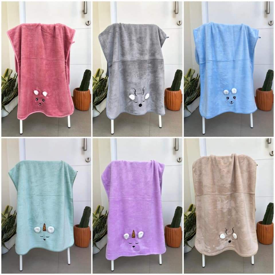 Handuk Mandi Kuping Karakter Rabbit Timbul Anak Bahan Microfiber 50X100cm dan 60x120cm | Handuk Bayi Mikrofiber