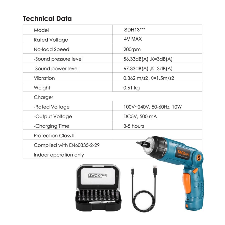 Bor Obeng Tacklife SDH13DC 200RPM Cordless Rechargeable Garansi Resmi