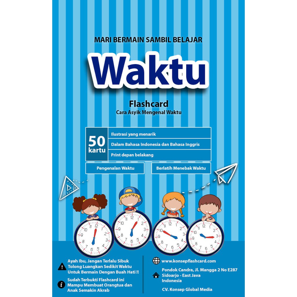 Flash Card Waktu - Kartu Belajar Anak Bergambar - Konsep Studio Original