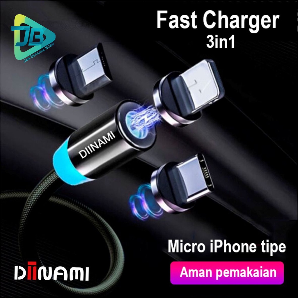 BM017 Kabel cable DIINAMI charger Cashan casan magnet magnetic 3in1 Micro iPhone tipe c fast charging 2.4A JB4990