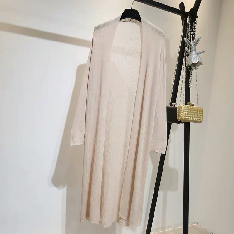 3 warna busana korea minimalis warna murni mid-length kardigan rajut tabir surya untuk wanita