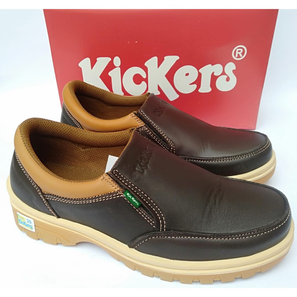 Sepatu kickers kulit pria asli original casual santai kasual slip on tanpa tali terbarumurahselopCOD