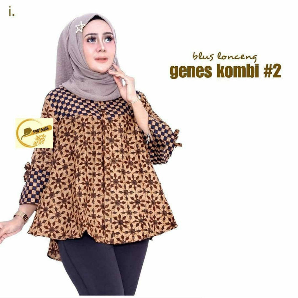 Batik Blouse Lawasan Coklat Blus Kantor Genes Soloan Motif Variasi Banyak Atasan [ISBY BATIK]